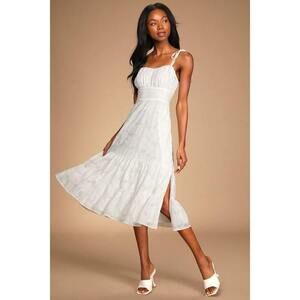 Lulus Sweet Sentiments White Jacquard Tiered Midi Dress - Size S